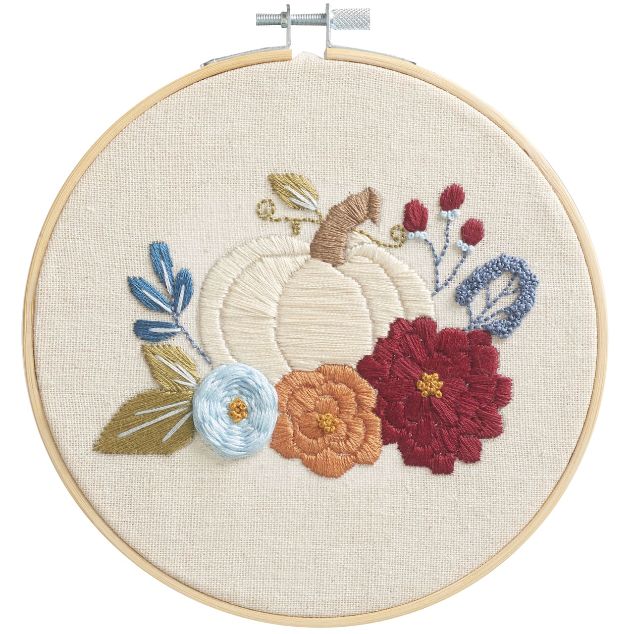 6 Pumpkin & Floral Stamped Design Embroidery Kit by Loops